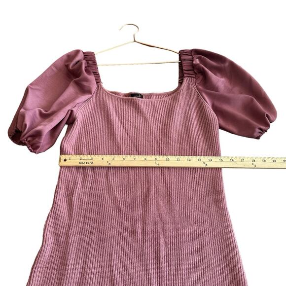 On Twelfth ribbed dusty rose with silky puff sleeve elastic neck sweater dress - Picture 5 of 6